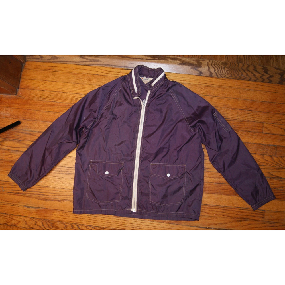 Vintage 1960s Kingsfield Plum All Weather Jacket Mens L Zip Up Nylon Windbreaker